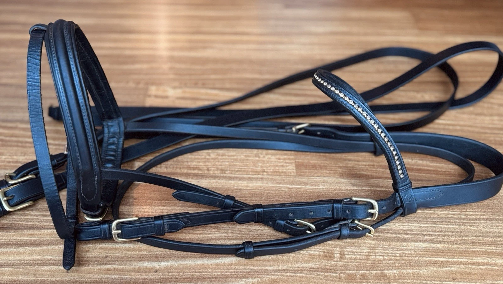 Jerry’s/Otto Schumacher Dressage Bridle Black Brass Full Size W/Reins Beautiful