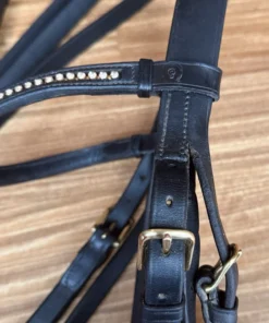 Jerry’s/Otto Schumacher Dressage Bridle Black Brass Full Size W/Reins Beautiful