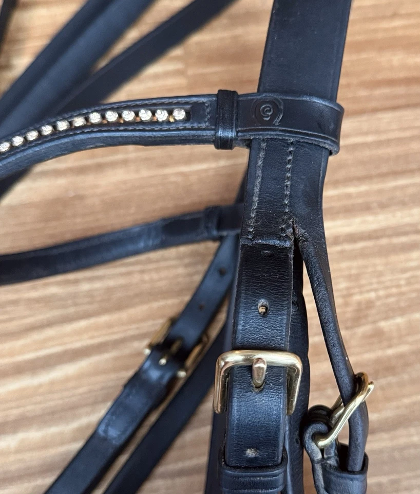 Jerry’s/Otto Schumacher Dressage Bridle Black Brass Full Size W/Reins Beautiful